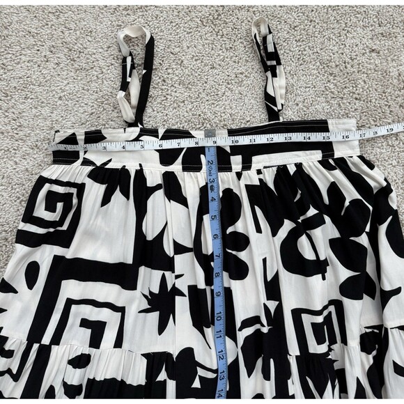 Abel the Label Anthropologie White Black Print Pockets Tiered Swing Maxi Small - Picture 9 of 10